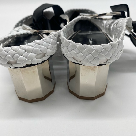 Proenza Schouler Woven Leather Mules Pointed Toe Silver Heel Black Bow - Picture 6 of 9